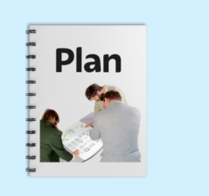 The word 'Plan' is on a notebook